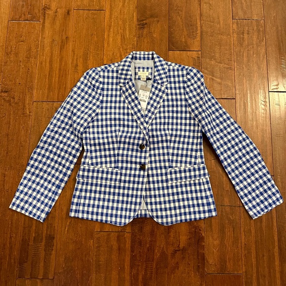 J. Crew Gingham Linen Schoolboy Blazer Jacket Sz 8 Petite - Picture 3 of 15